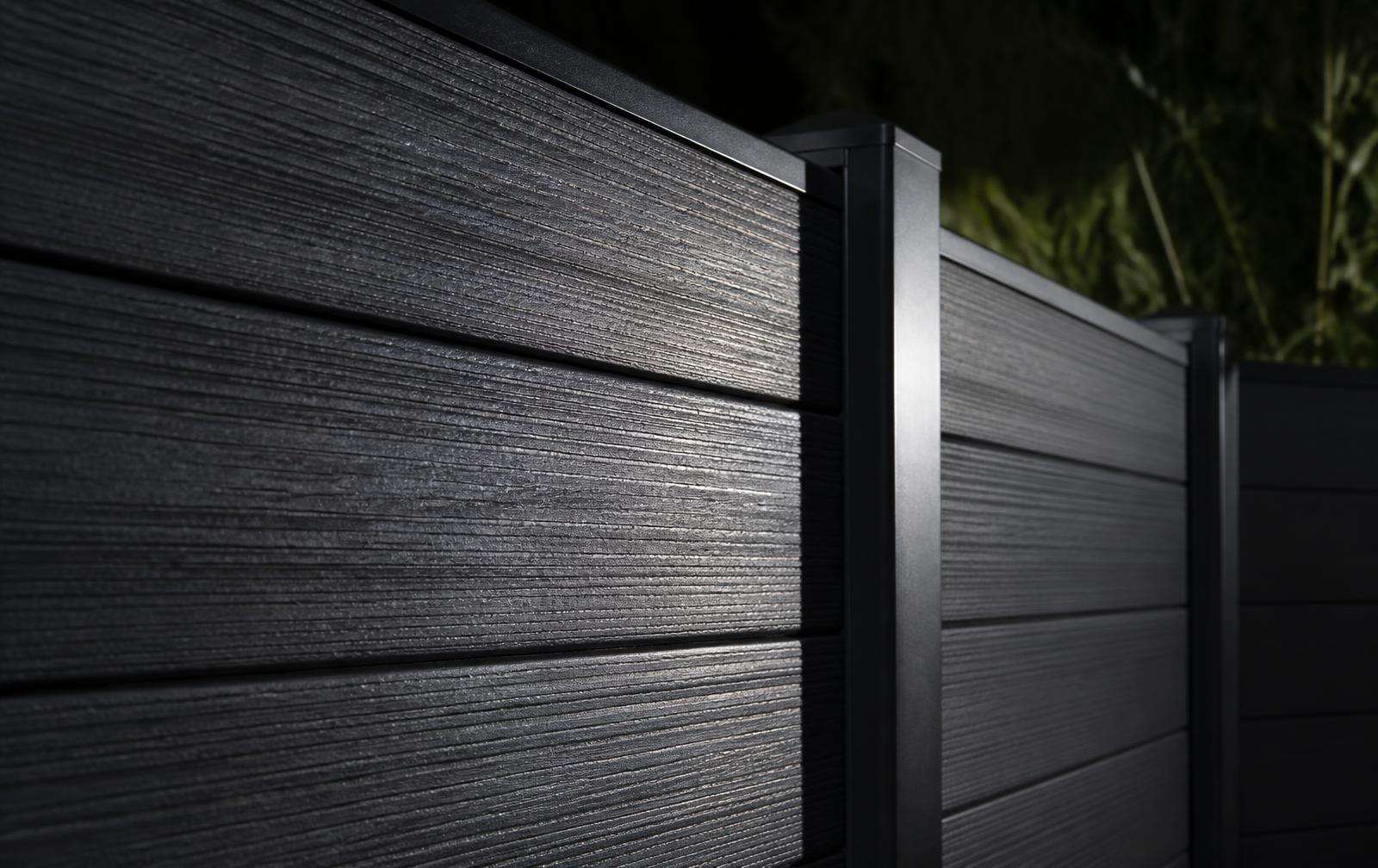 Composite fencing panels with aluminium posts