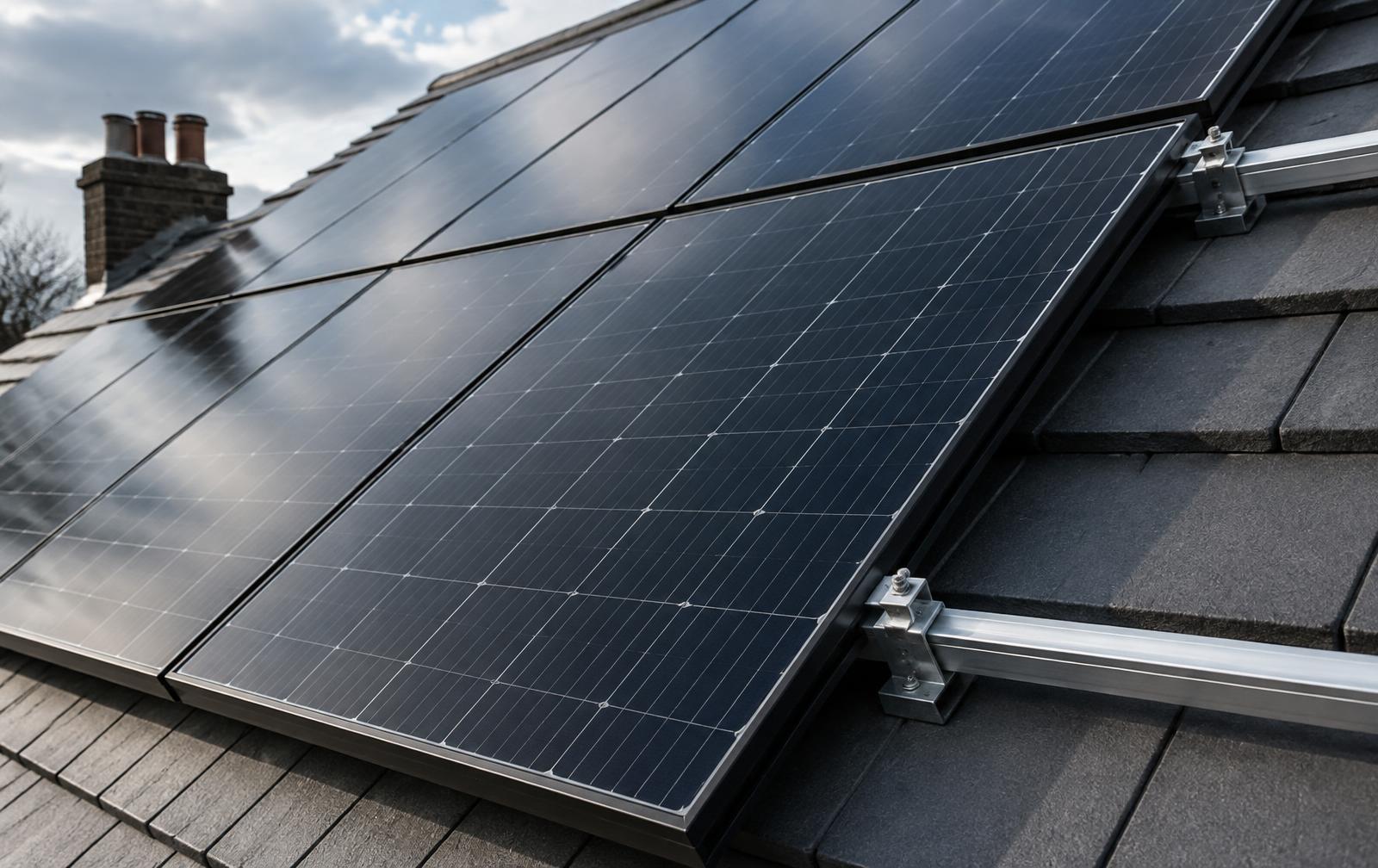Close detail of a rooftop solar PV array
